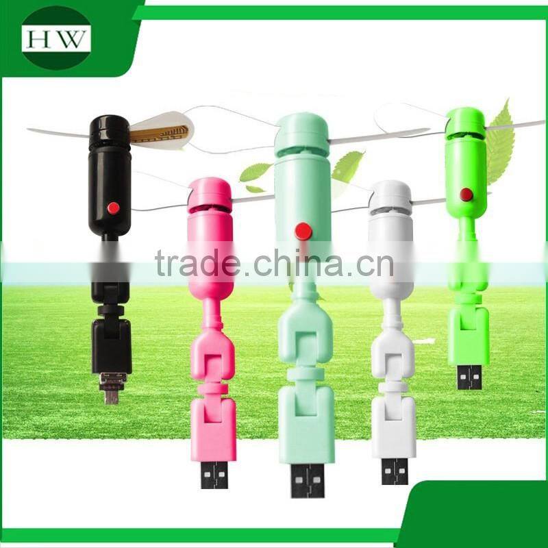2 in 1 adjustable led light temperature foldable portable otg mini usb micro pocket fan for tablet mobile phone power
