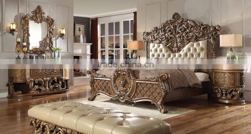 Luxury French Rococo Hand Carving Wooden Bedroom Set/Royal Palace King Size Bed(MOQ=1 SET)