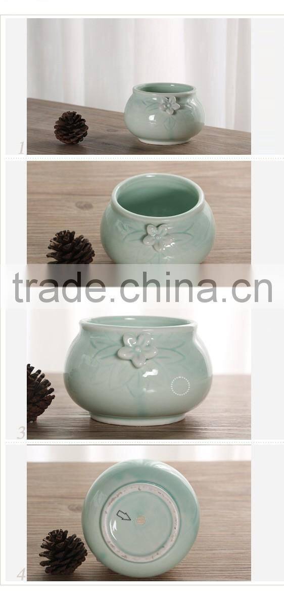Vintage home decor small glazed blue ceramic flower pots