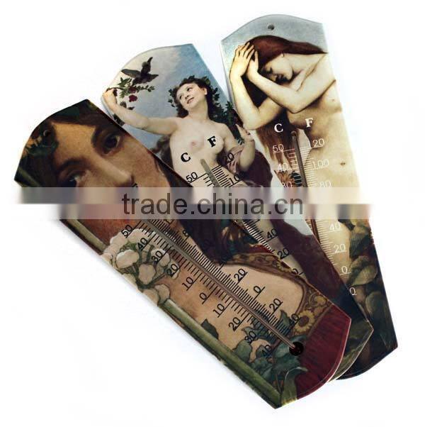 Personalized Wooden Painting for Home Decoration with Thermometer Vintage Look Wooden Picture Wooden Thermometer