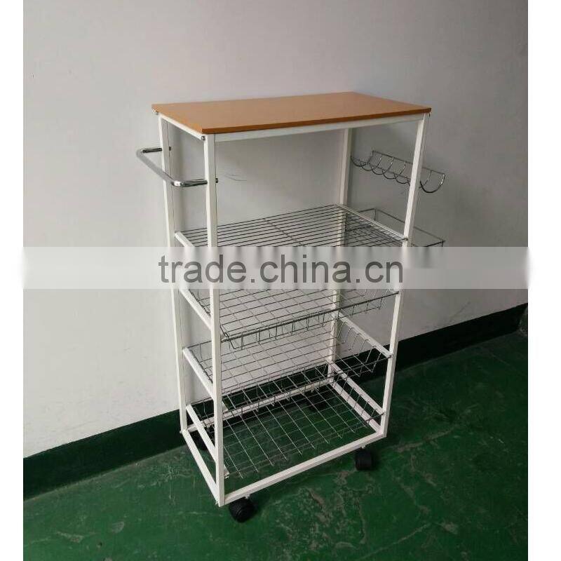 Kitchen Metal basket Dipaly rack vegatable and friuit storage Trolley