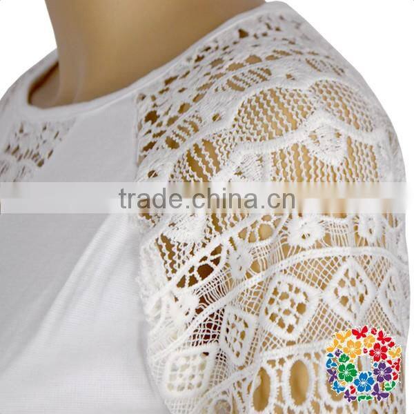 2017 Spring new designs women tshirts white lace sleeve raglan blouse women tops