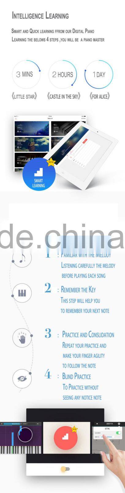 88-Key Graded Hammer Standard (GHS) Digital Piano (white & black) with pedal and bench smart piano