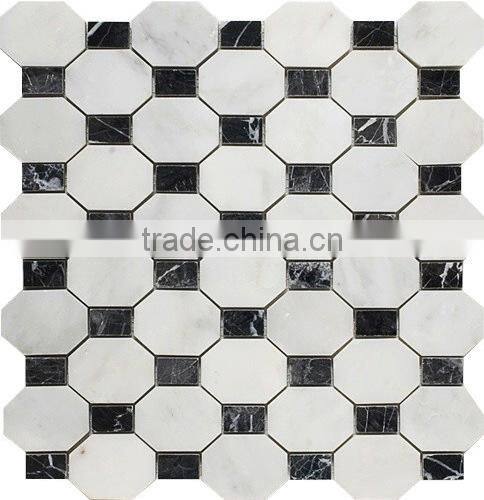 white marble mixed hexagon nero marquina premium mosaics tile