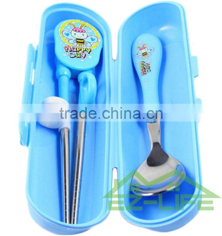 Korean stainless steel baby faltware sets training chopsticks and spoon