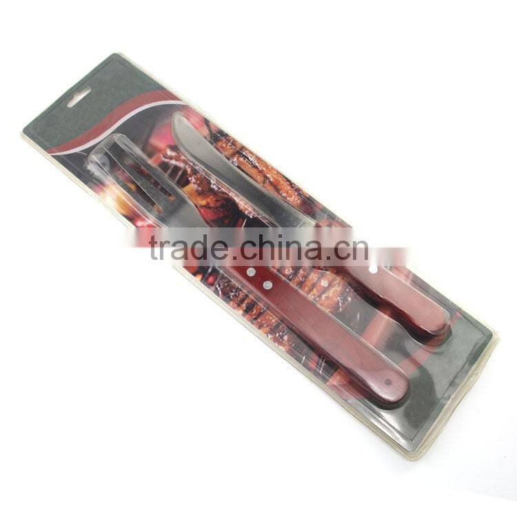 2pcs stainless steel BBQ set knife and fork with wooden handle