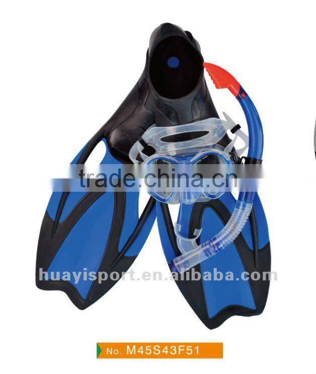 Silicone and PVC diving mask snorkel fins scuba triple set