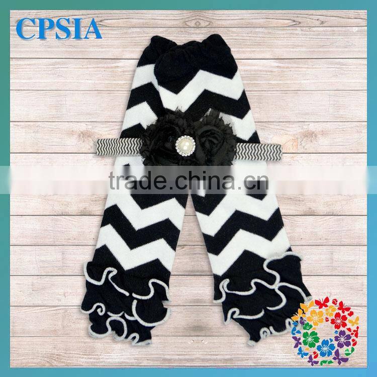 2014 Pink Chevron Ruffle Leg Warmers with shabby flower headband Baby Girls Leg warmer