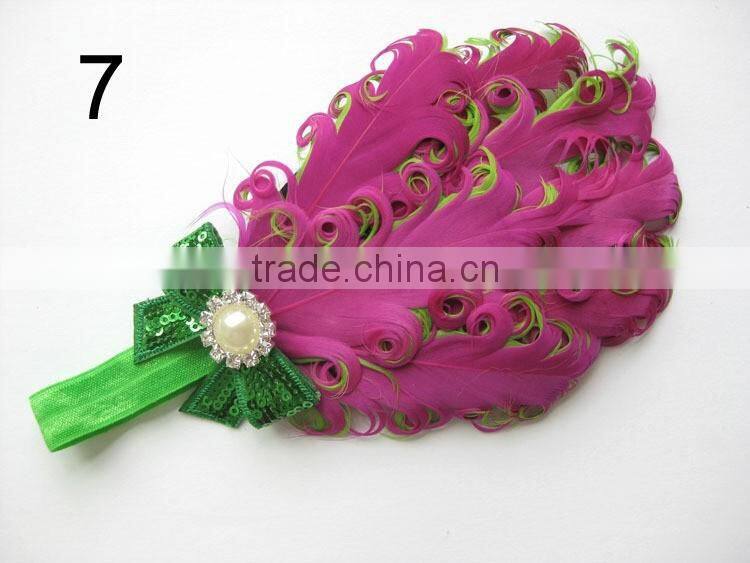 curly feather with pearl bead rhinestone for kids hair accessories