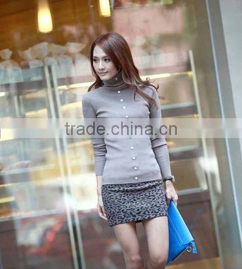 Ladies fashion O-neck solid long slim knit winter button woman sweater