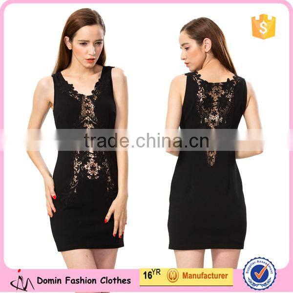 2015 Celebrity See Through V Neck Lace Insert Sexy Mini Dress