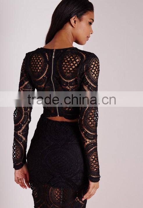 Crochet ladies fashion two piece sets three color designs Bridesmaide wear white lace sets