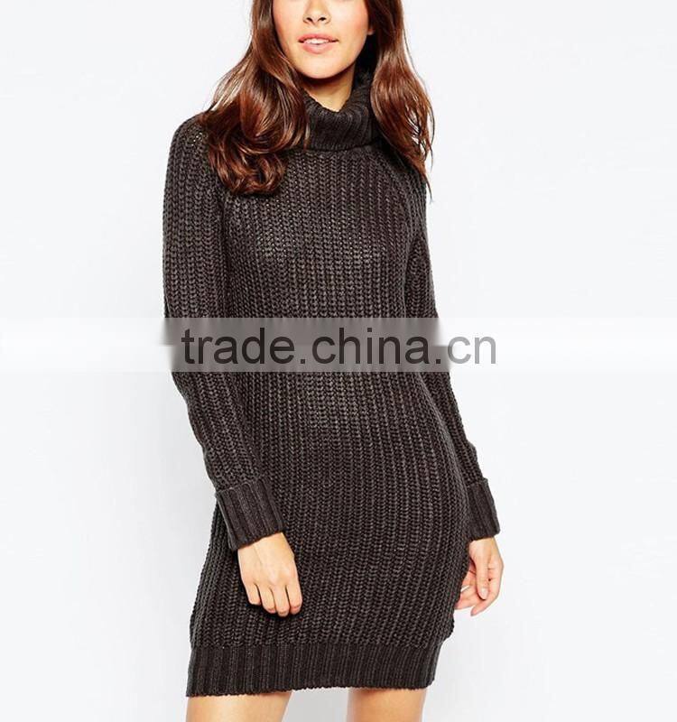Factory Price High Neck Jumper Dress Women Sweater Knitwear With Long Sleeves