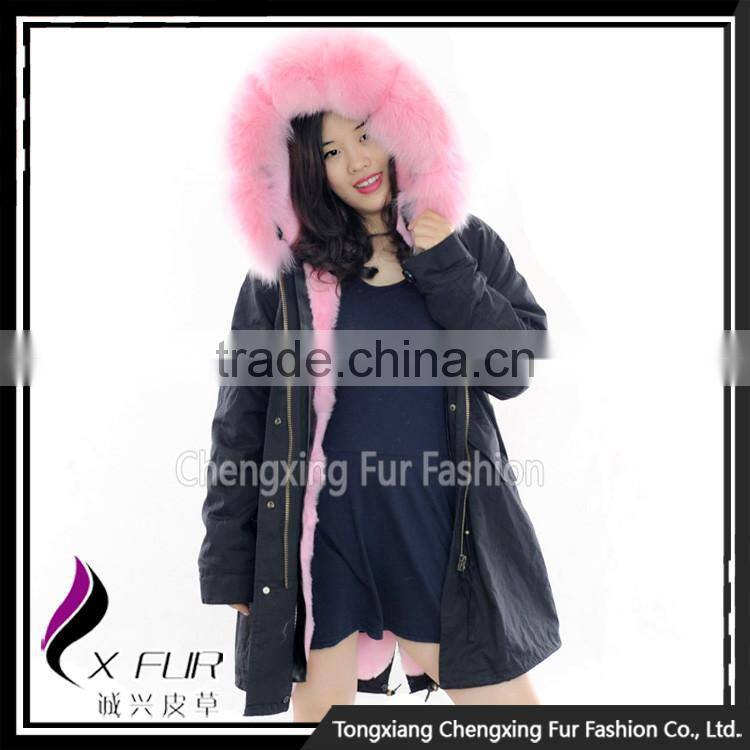 CX-G-P-08D Fashion Parka Jacket Real Rex Rabbit Fur Jacket with Fox Collar