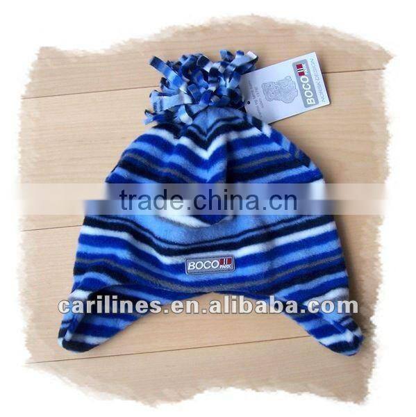 cheap windproof polar fleece child striped beanie hat factory