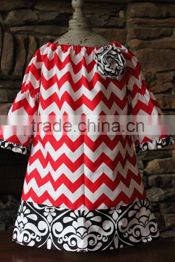 Fancy Christmas Chevron Material Baby Girls Frocks Christmas Dress For Gilrs' Dresses