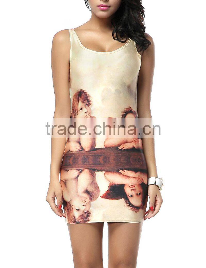 Casual sleeveless dress for women, sublimation printing mini dress 2015