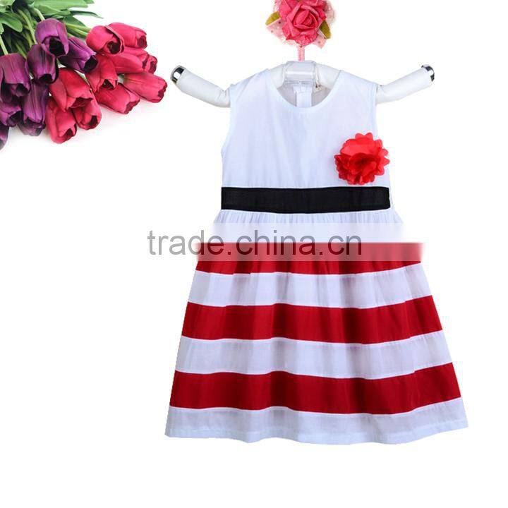 New Girls Flower Dresses Red and White Striped Princess short sleeve Dress for birthday wear SV000318
