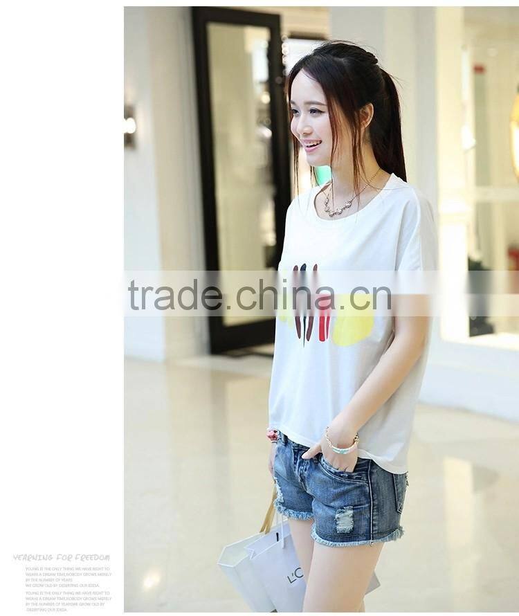 wholesale loose casual short sleeve round neck summer printing Stretch cotton T shirts for women
