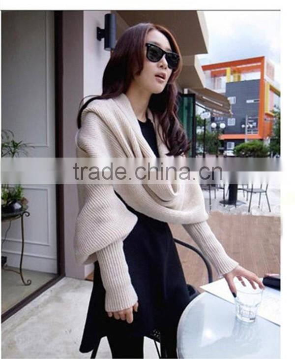 Free size hot sale korean style latest woolen scarf with sleeve novelty winter hijab scarf,muffler