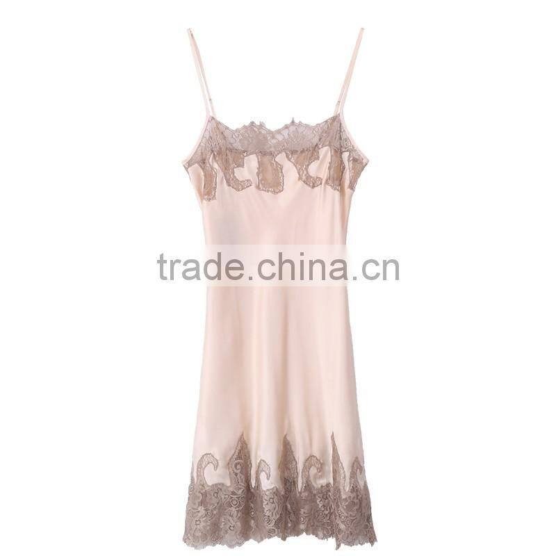 0851 Floral Lace Nightdress spaghetti strap slip sexy girls satin photos nightdress dress satin Nightgown