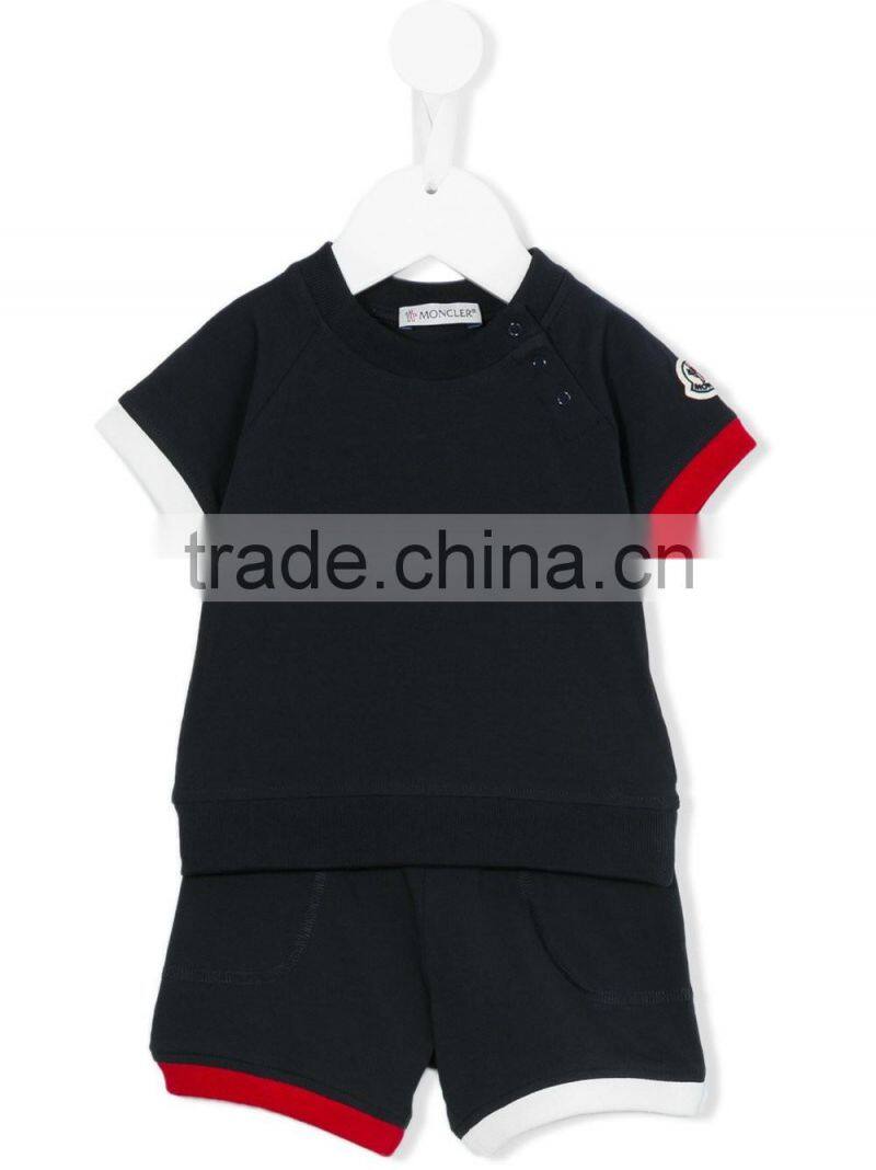 2017 new design custom summer kids color block tracksuit clothes set kids active wear baby clothes set