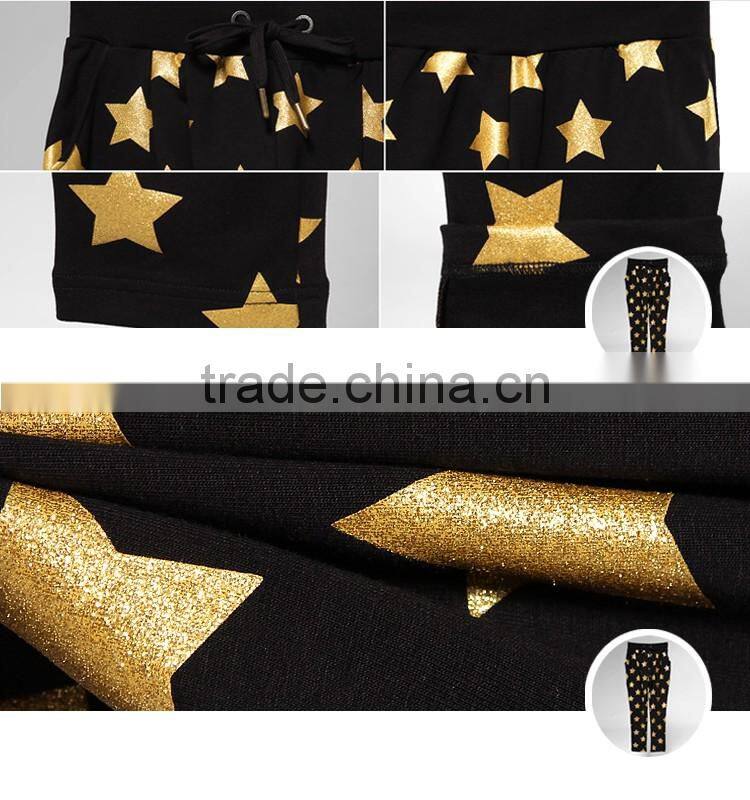 Most fashionable bright gold star knitted trousers custom high quality cotton casual sport pants in guangzhou