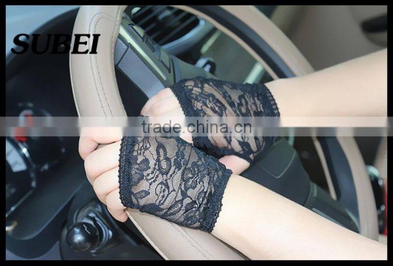 Lace jacqaurd sexy half hand UV protect driving summer gloves