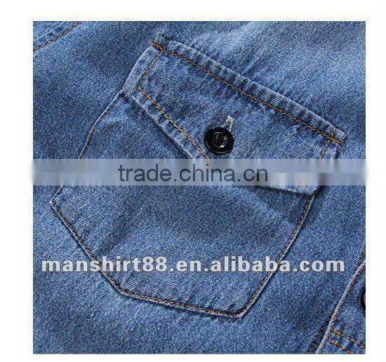 latest man's 100% cotton denim cowboy long sleeve casual shirt