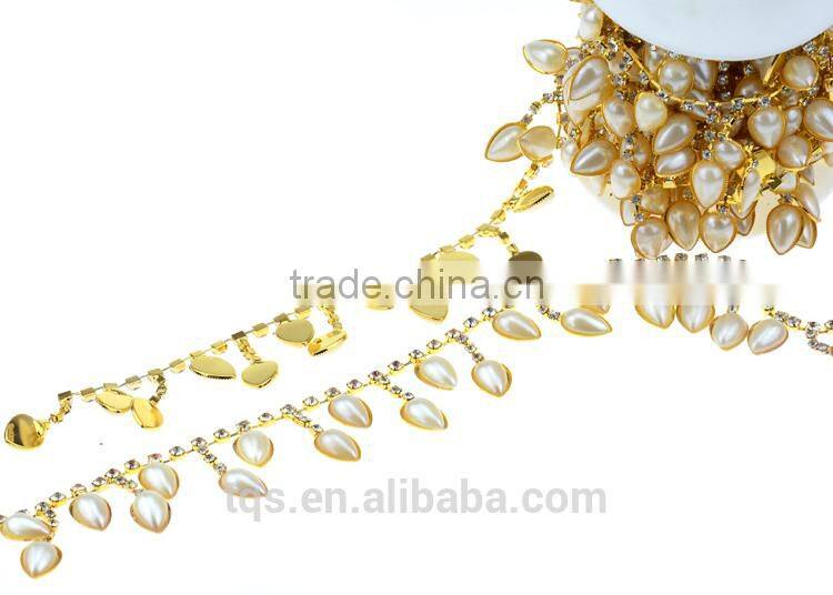 Wholesale Pearl and Rhinestone Chain Trimming Rhinestone Glass Crystal Cup Chain for Cloth