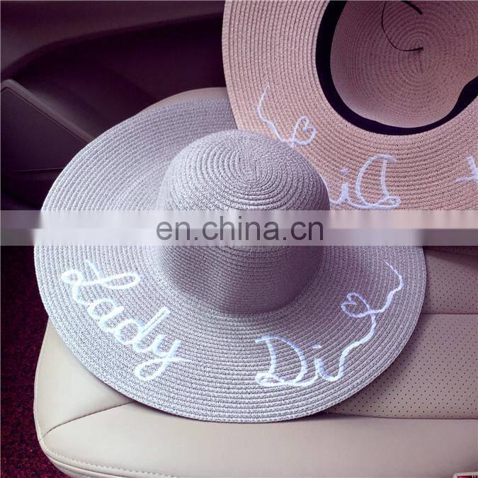 Letters Embroid Large Eaves Straw Hat Vogue Sunshade Sandbeach Hat