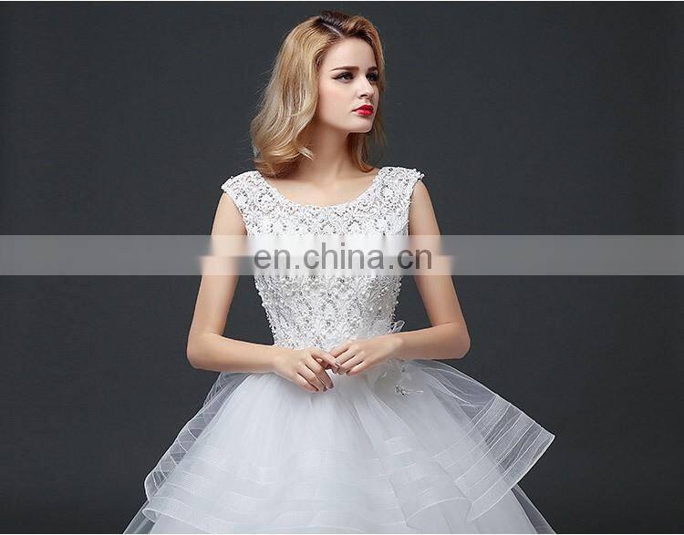 HS1601 Vintage Lace Applique Elegant White Ruched Tulle Wedding Dress 2017