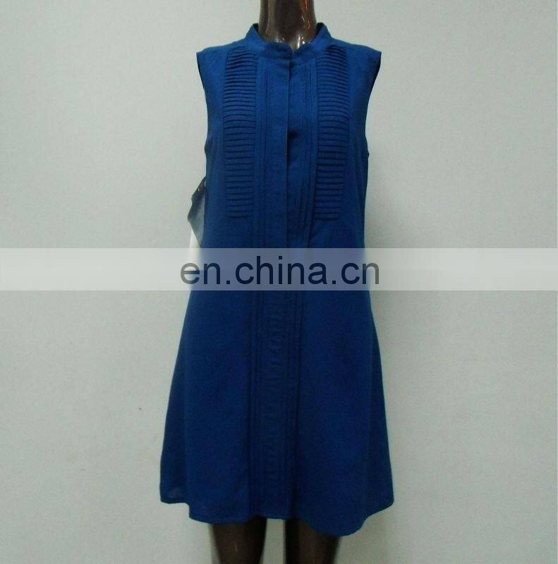 Woman's classic pleated front button open shirt dress made of chiffon crepe