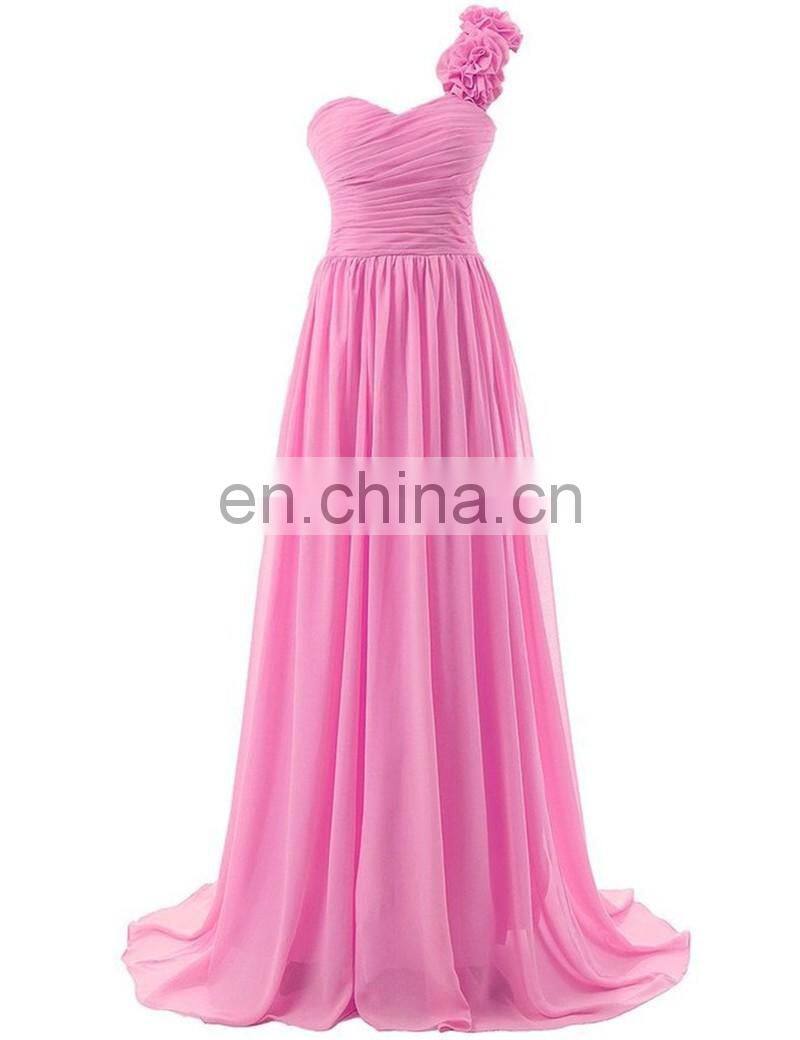 Cheap Bridesmaid Dress for Wedding 2016 One Shoulder Hot Sale Hand Made Flowers Long Evening Dress Wedding Party Gowns