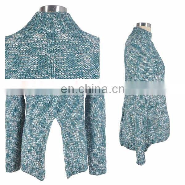 Cyan High O-neck Long Sleeve Women Sweater Tuxedo Design Knitting Fabric