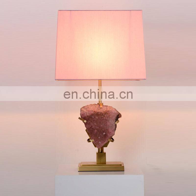 New Arrival Luxury Natural Rose Quartz Pink Crystal Stone Table Lamp For Bedroom