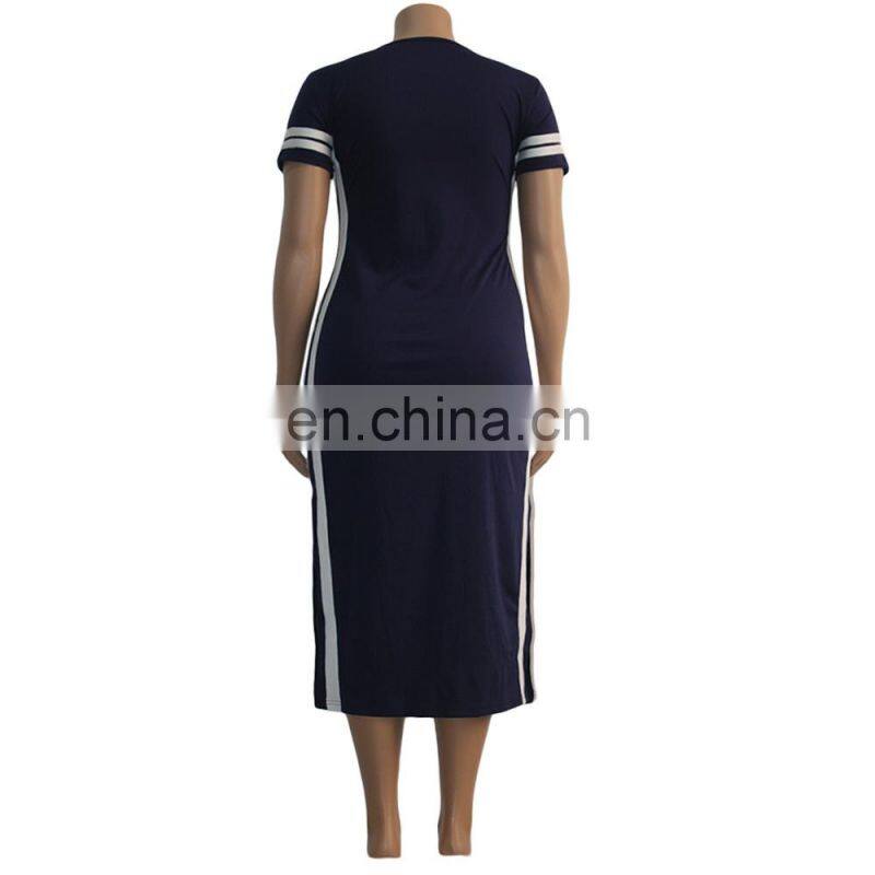 custom Plus Size Dress Skirts ladies dresses summer short sleeve Side split maxi solid bodycon dress women plus size clothes