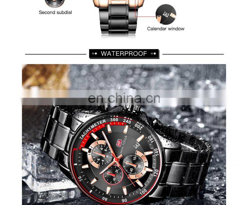 MINI FOCUS MF0218G Luxury Watch For Men Stainless Steel Quartz Relogio Masculino Mens Watches Silver
