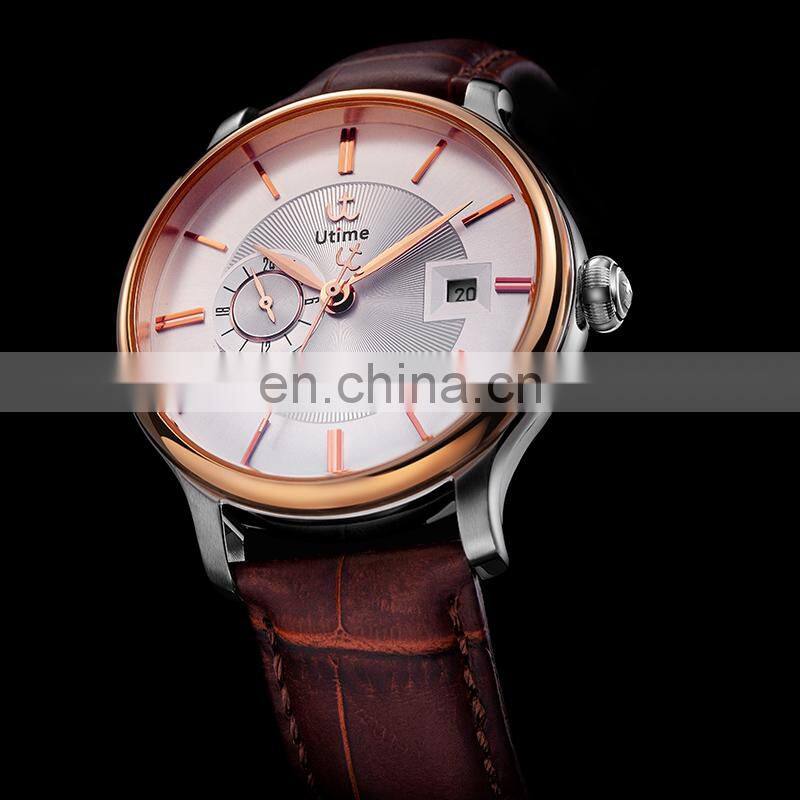 Utime Classic Automatic Mens Luxury Watch Men Wrist Sub Dial Calendar Date Display Leather Band U0039G Jam Tangan Pria