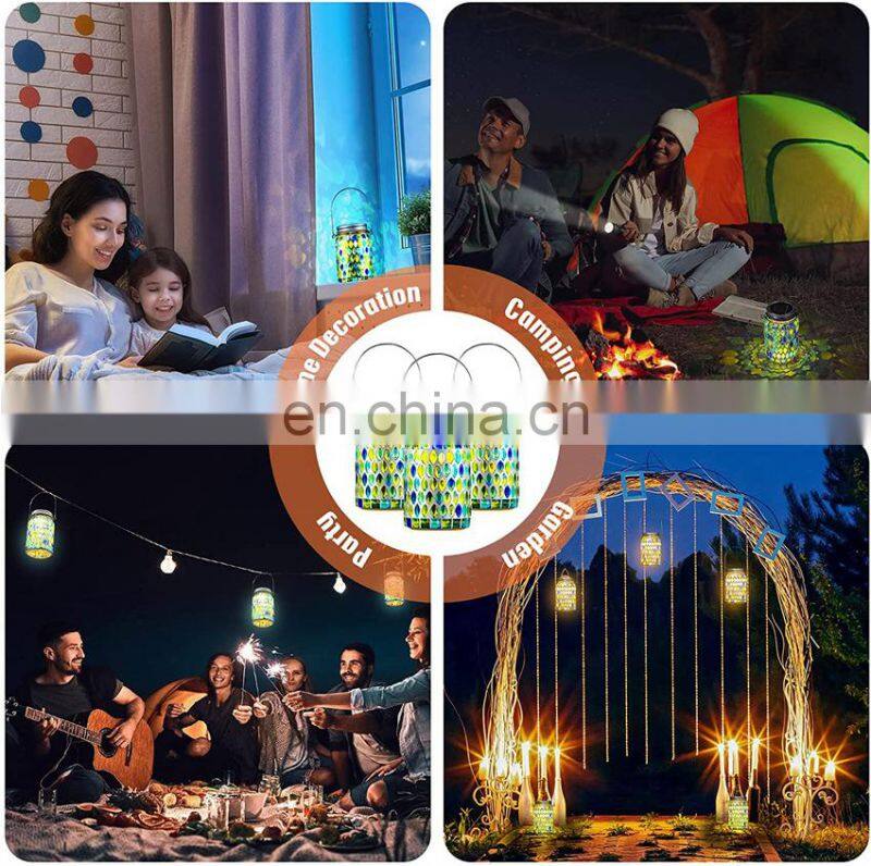 Mosaic Lantern Solar Light Outdoors Glass Mason Jar Lights Solar Hanging Light Waterproof Solar Table Lamp Solar Night Light