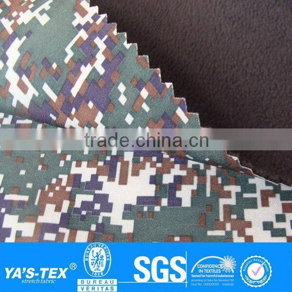camouflage softshell jacket fabric with polar fleece bond