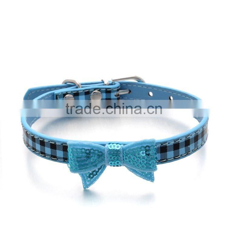 Wholesale dog collar supplies square sequins embroidery bows pet collar