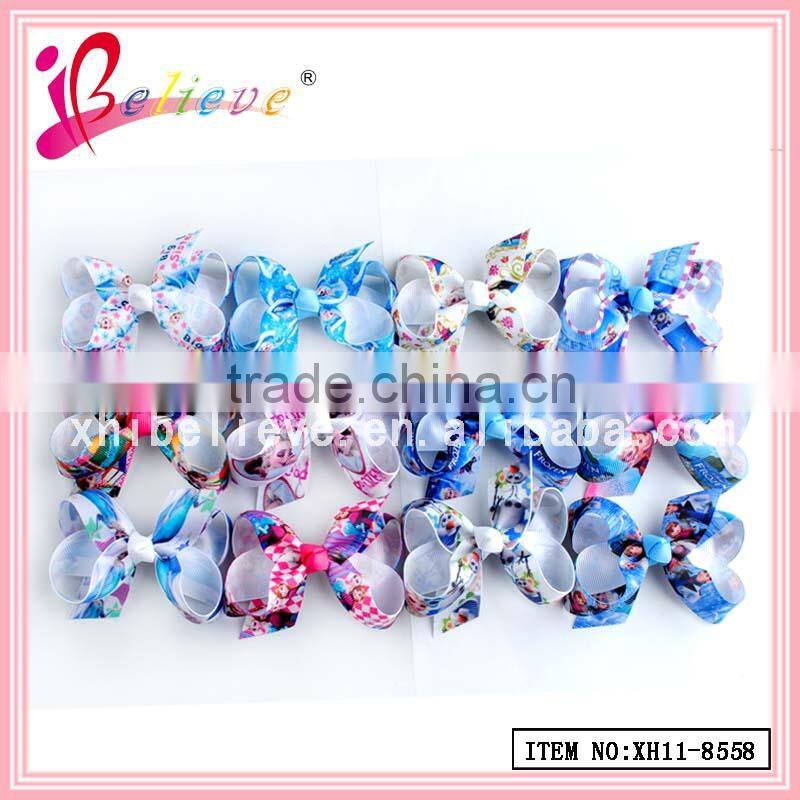 2015 Popular kids hair bow accessories,grosgrain ribbon hair bow,elsa & anna ribbon bow hair clip