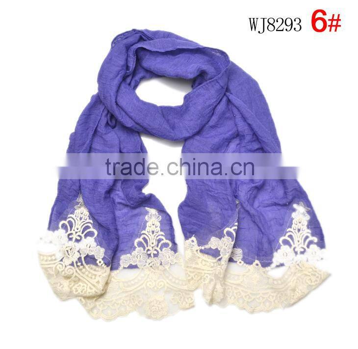 2015 Autumn Winter Newest Embroidery Floral Lace Sewed Cotton Baby Girls Scarf