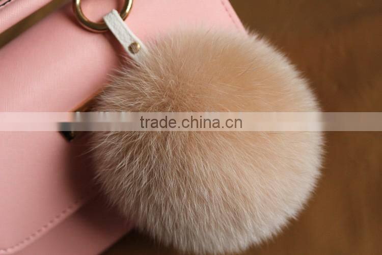 High Grade Personalized Real Racoon Fox Fur Pom Pom Metal Keychains