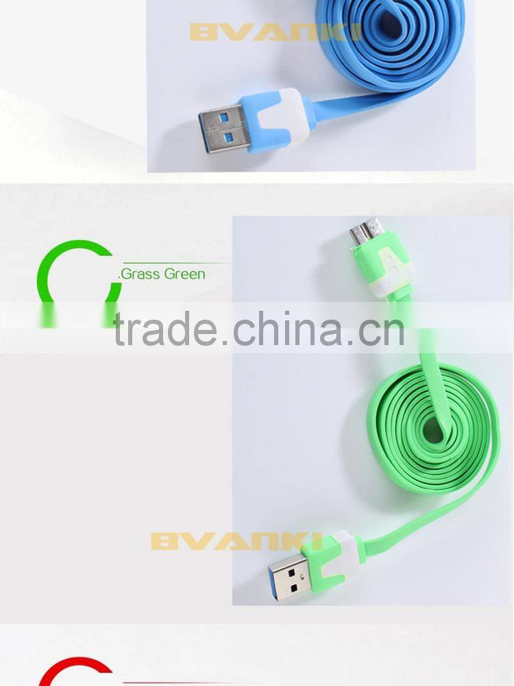 Factoy Wholesale Price flat noodle micro usb 3.0 data cable for Samsung galaxy Note3/S5
