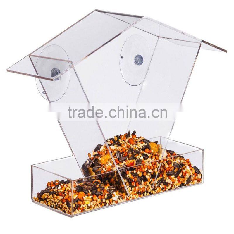 Window Mount Clear Acrylic Bird House Feeder With Suction Cups