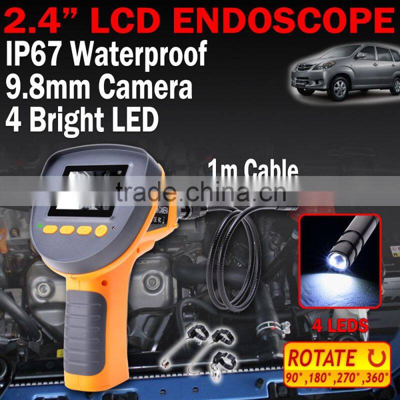 2.4" LCD 9.8mm Borescope Endoscope 1M IP67 360 Rotaion Inspection Camera