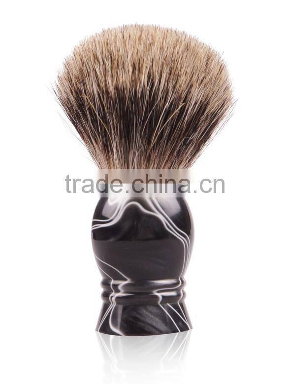 Cosmetic badger hair shaving brush with resin handle