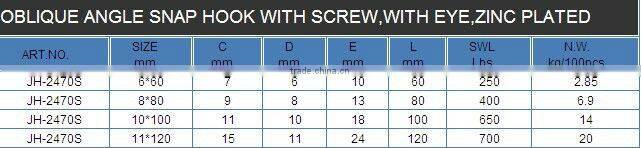 OBLIQUE ANGLE SNAP HOOK WITH SCREW AND EYE